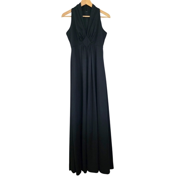 Vintage Dresses & Skirts - Vintage 70s Black Deep V-Neck Sleeveless Formal Gown Size 11